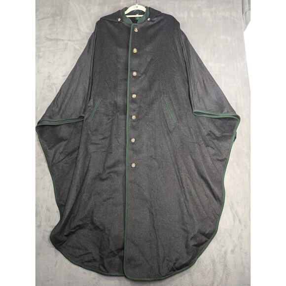 Tostmann Trachten Wool Cape Austria Black Green Trim Button - Picture 1 of 15